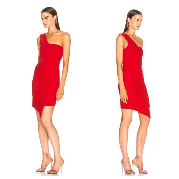 HANEY for FWRD Margot Dress Asymmetric One-Shoulder Size 4 in Red NWT - Picture 2 of 16